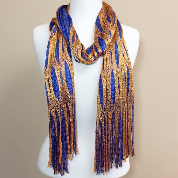 Orange & Blue Long School Colors Fringe Scarf - Picture 1 of 3